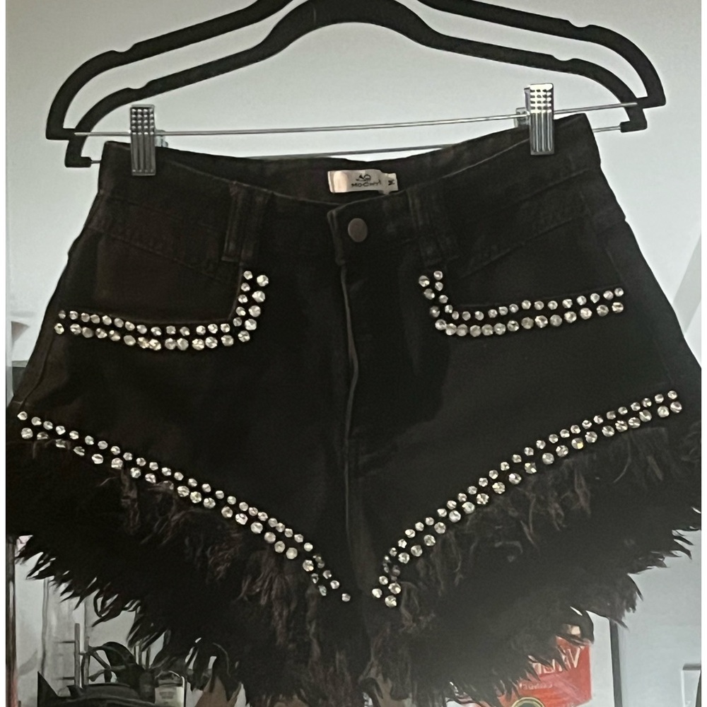 NWOT- MOCHY ✨ RHINESTONE BLACK DENIM SHORTS..These are SO COOL🤩